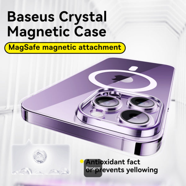 Baseus Crystal Series Magnetic iPhone 15 Pro Max Case – MagSafe Compatible Ultra-Thin & Durable Includes Tempered Glass Screen Protector – Clear