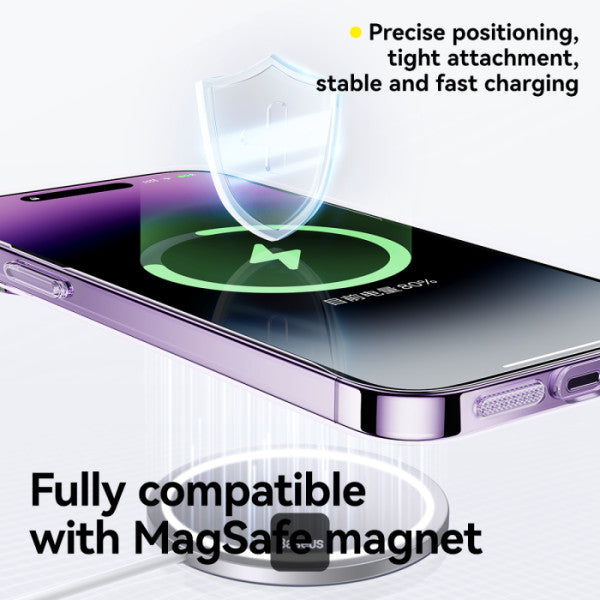 Baseus Crystal Series Magnetic iPhone 15 Pro Max Case – MagSafe Compatible Ultra-Thin & Durable Includes Tempered Glass Screen Protector – Clear