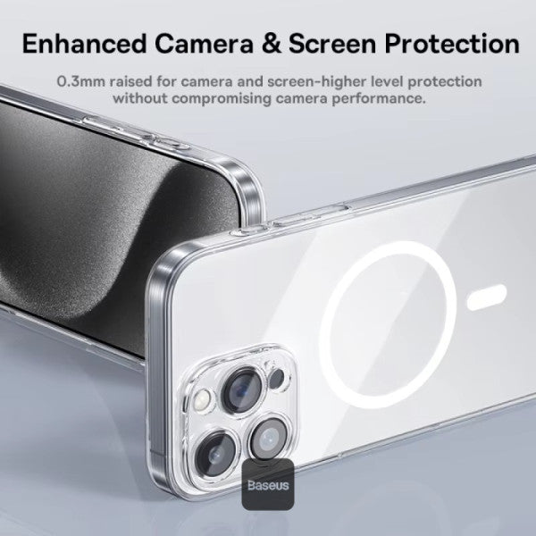 Baseus Crystal Series Magnetic iPhone 15 Pro Max Case – MagSafe Compatible Ultra-Thin & Durable Includes Tempered Glass Screen Protector – Clear