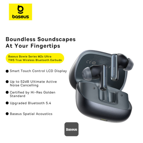 Baseus Bowie M2s Ultra True Wireless Earphones -52dB ANC 4-Mic ENC Smart Display 006s Low Latency Bluetooth 54 - Black