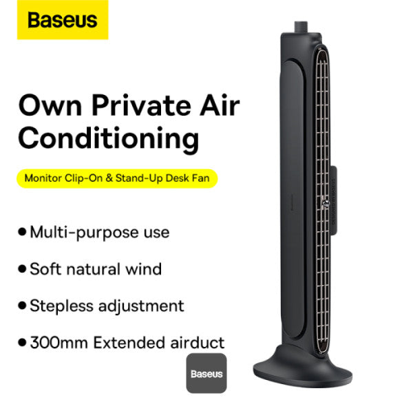 Baseus USB Fan Monitor Clip On & Stand-Up Desk Fan Bladeless Strong Wind Air Condition Noiseless Summer Cooler For Computer Laptop - Black