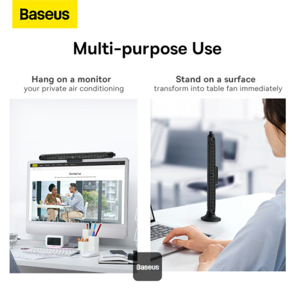 Baseus USB Fan Monitor Clip On & Stand-Up Desk Fan Bladeless Strong Wind Air Condition Noiseless Summer Cooler For Computer Laptop - Black