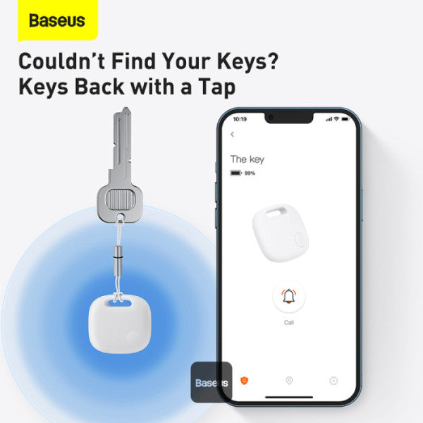 Baseus T2 Pro Bluetooth Key Finder - Anti-Loss Tracker with Replaceable Battery 365-Day Smart Tag for Keys Pets Luggage - iOS & Android - White