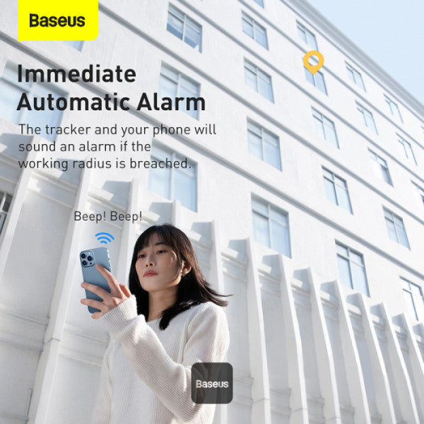 Baseus T2 Pro Bluetooth Key Finder - Anti-Loss Tracker with Replaceable Battery 365-Day Smart Tag for Keys Pets Luggage - iOS & Android - White