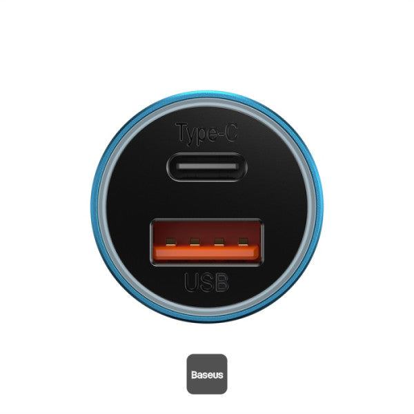 Baseus Golden Contactor Max 60W Car Charger - USB-A & Type-C Dual Fast Charging 12-24V Compatible Safe & Durable Design - Blue