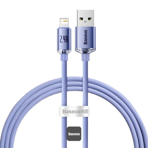Baseus Crystal Shine Series 24A Fast Charging USB-A to Lightning Cable - 480Mbps Data Cable - 12M - Blue