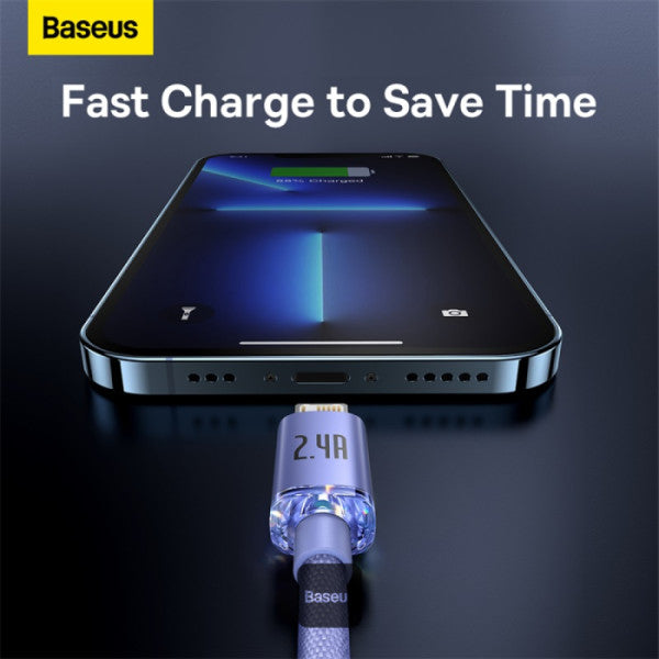 Baseus Crystal Shine Series 24A Fast Charging USB-A to Lightning Cable - 480Mbps Data Cable - 12M - Blue