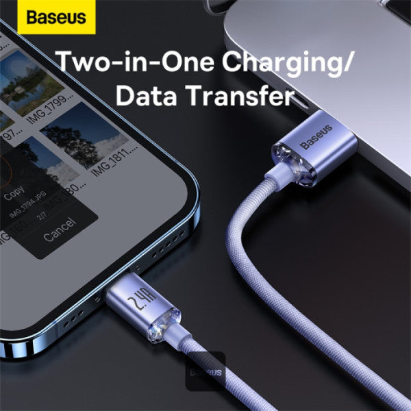 Baseus Crystal Shine Series 24A Fast Charging USB-A to Lightning Cable - 480Mbps Data Cable - 12M - Blue