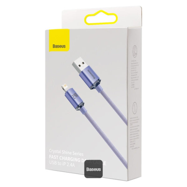 Baseus Crystal Shine Series 24A Fast Charging USB-A to Lightning Cable - 480Mbps Data Cable - 12M - Blue