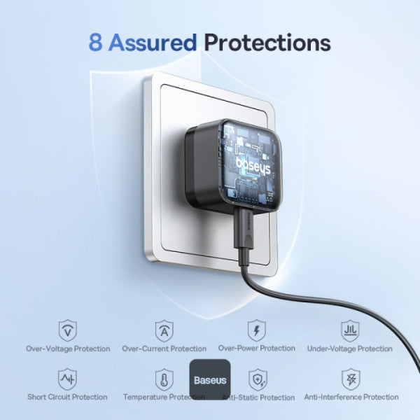 Baseus Palm 30W PD Type-C Fast Charging Wall Charger - Ultra Fast USB-C Charger With UK Plug - Black