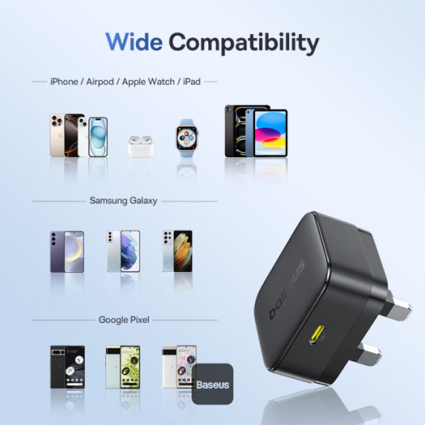 Baseus Palm 30W PD Type-C Fast Charging Wall Charger - Ultra Fast USB-C Charger With UK Plug - Black