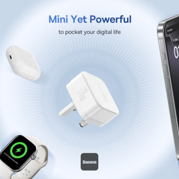 Baseus Palm 30W PD Type-C Fast Charging Wall Charger - Ultra Fast USB-C Charger With UK Plug - White