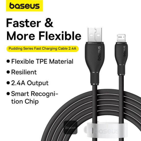 Baseus Pudding Series Fast Charging Cable With High-Speed Data Transmission USB-A to Lightning 20W 24A 2M - Black
