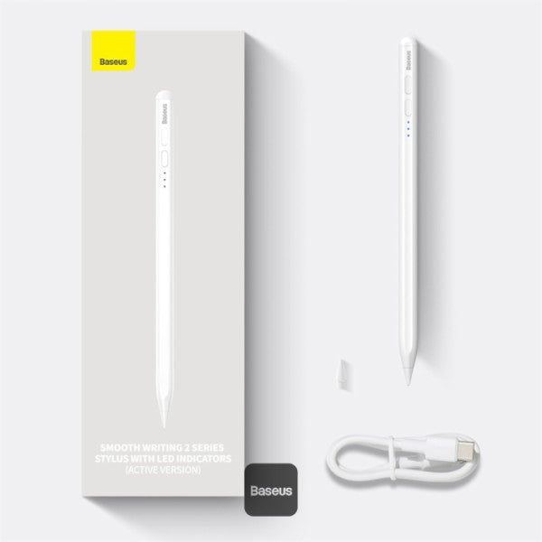 Baseus Smooth Writing 2 Series Stylus with LED Indicators – Type-C Charging Palm Rejection – For iPad Mini 6 Air 4 5 Pro 0–6 Series - White