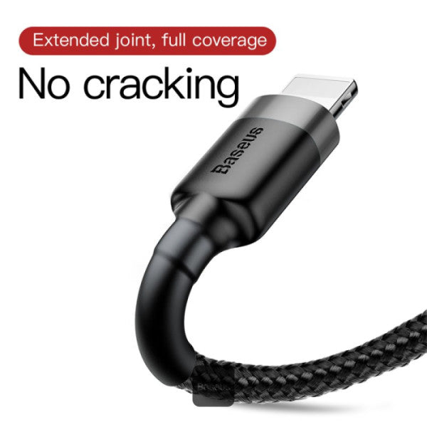 Baseus Cafule Series Cable USB-A to Lightning 15A Fast Charge & 480Mbps High-Speed Data Transfer Nylon Braided 2M - Gray+Black