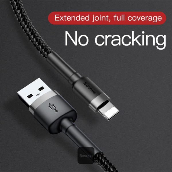 Baseus Cafule Series Cable USB-A to Lightning 15A Fast Charge & 480Mbps High-Speed Data Transfer Nylon Braided 2M - Gray+Black