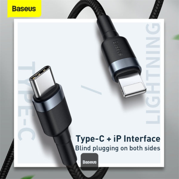 Baseus Cafule Series Cable Type-C to Lightning 20W Fast Charge & 480Mbps High-Speed Data Transfer Nylon Braided 1M - Gray+Black