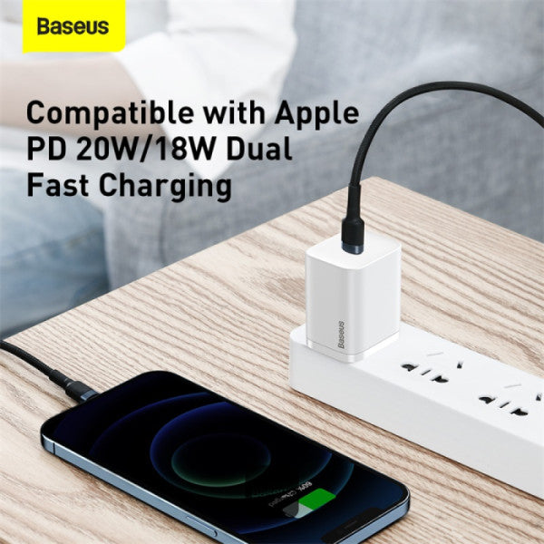 Baseus Cafule Series Cable Type-C to Lightning 20W Fast Charge & 480Mbps High-Speed Data Transfer Nylon Braided 1M - Gray+Black