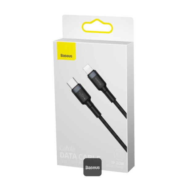 Baseus Cafule Series Cable Type-C to Lightning 20W Fast Charge & 480Mbps High-Speed Data Transfer Nylon Braided 1M - Gray+Black