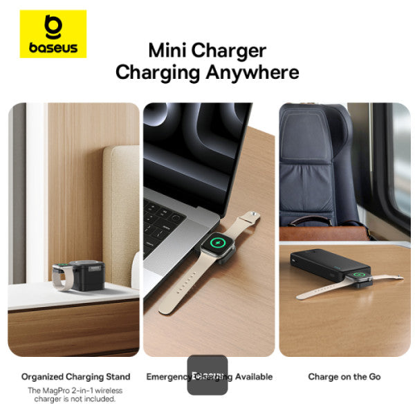 Baseus MagPro Magnetic Wireless Charger for Apple Watch 25W Type-C MagSafe-Compatible Portable Travel Charger - Black