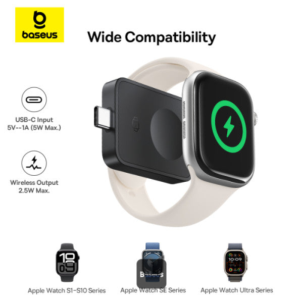 Baseus MagPro Magnetic Wireless Charger for Apple Watch 25W Type-C MagSafe-Compatible Portable Travel Charger - Black