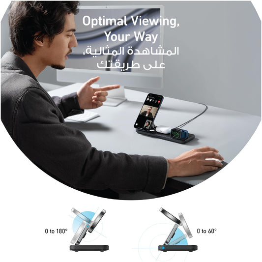 Anker MagSafe Charger Compatible, Foldable 3-in-1 Wireless Charging Station, Qi2 Certified 15W Ultra-Fast Charger, For iPhone 17 Series, AirPods, Apple Watch Ultra (USB C Charger and Cable Included)