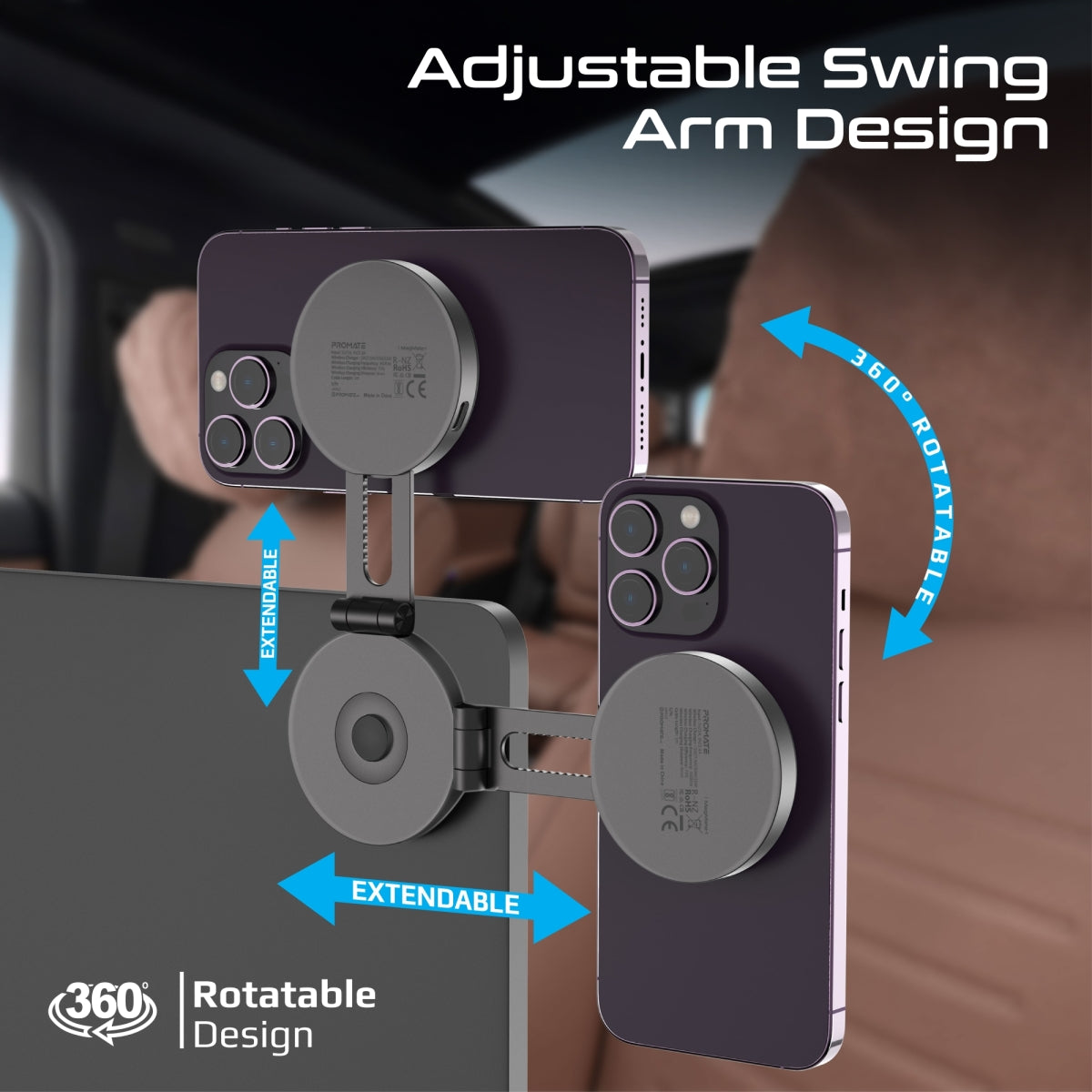 15W Qi2 Certified Extending Magnetic Wireless Smartphone Charging Mount