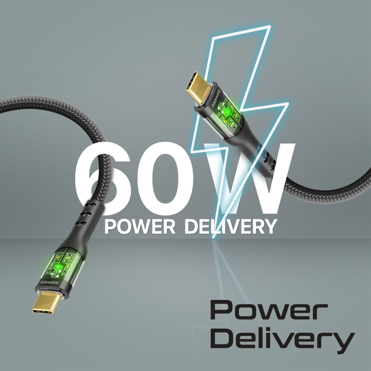 60W Power Delivery Ultra-Fast USB-C Cable with Transparent Shells
