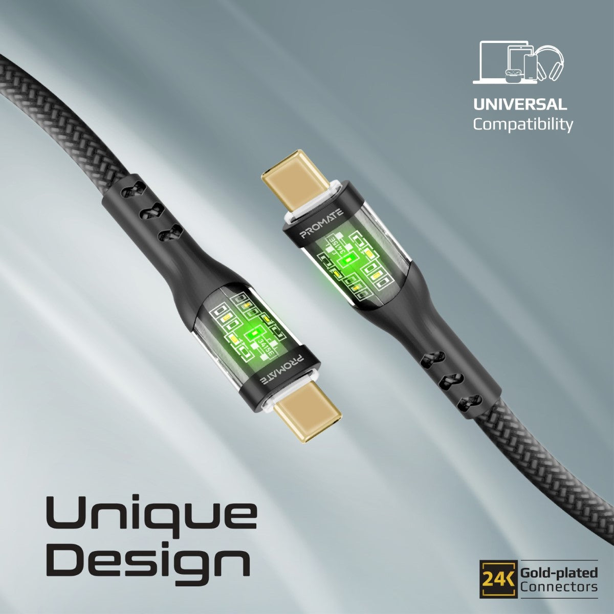 60W Power Delivery Ultra-Fast USB-C Cable with Transparent Shells