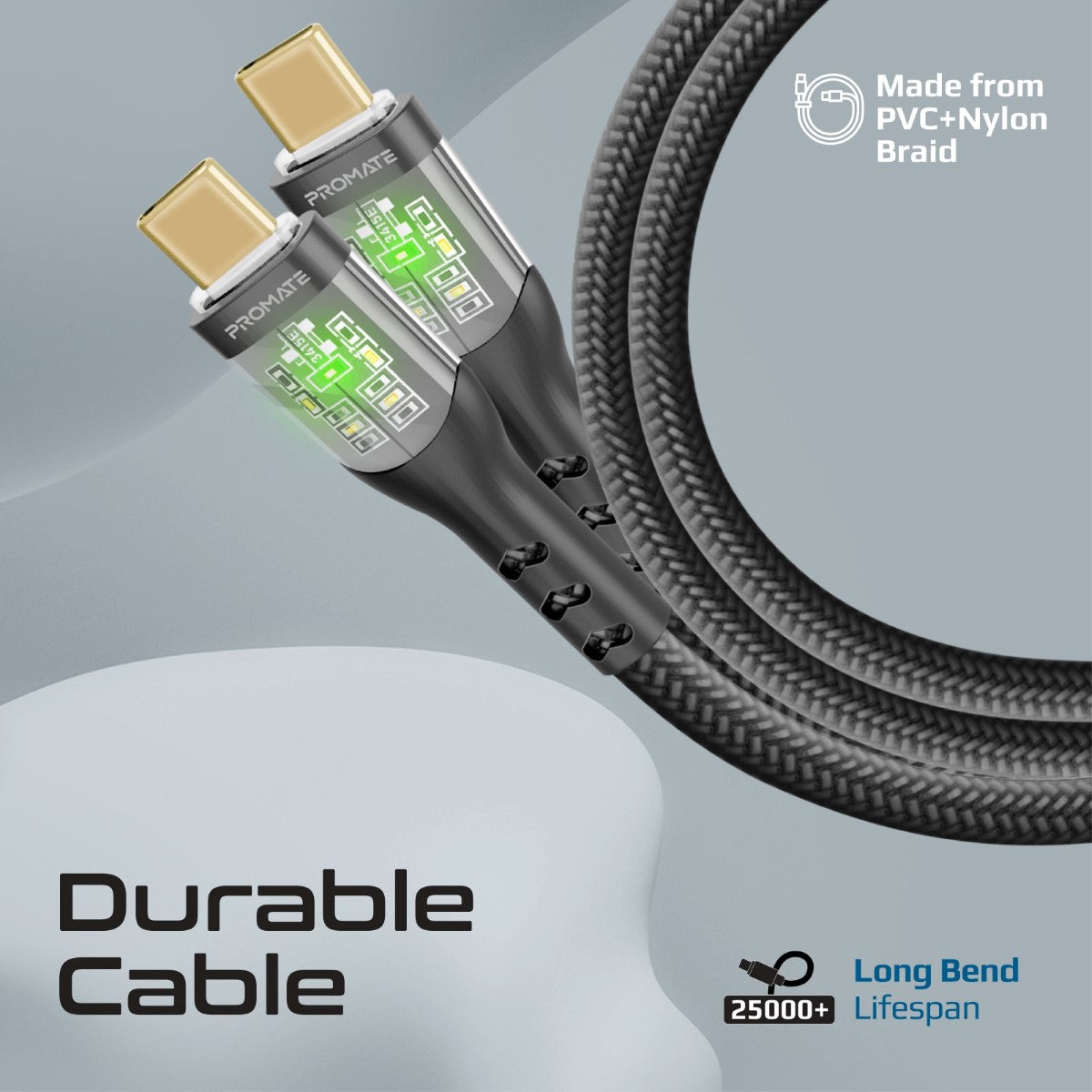60W Power Delivery Ultra-Fast USB-C Cable with Transparent Shells