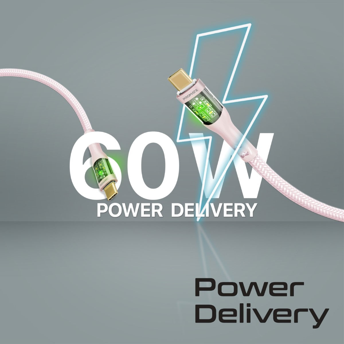 60W Power Delivery Ultra-Fast USB-C Cable with Transparent Shells