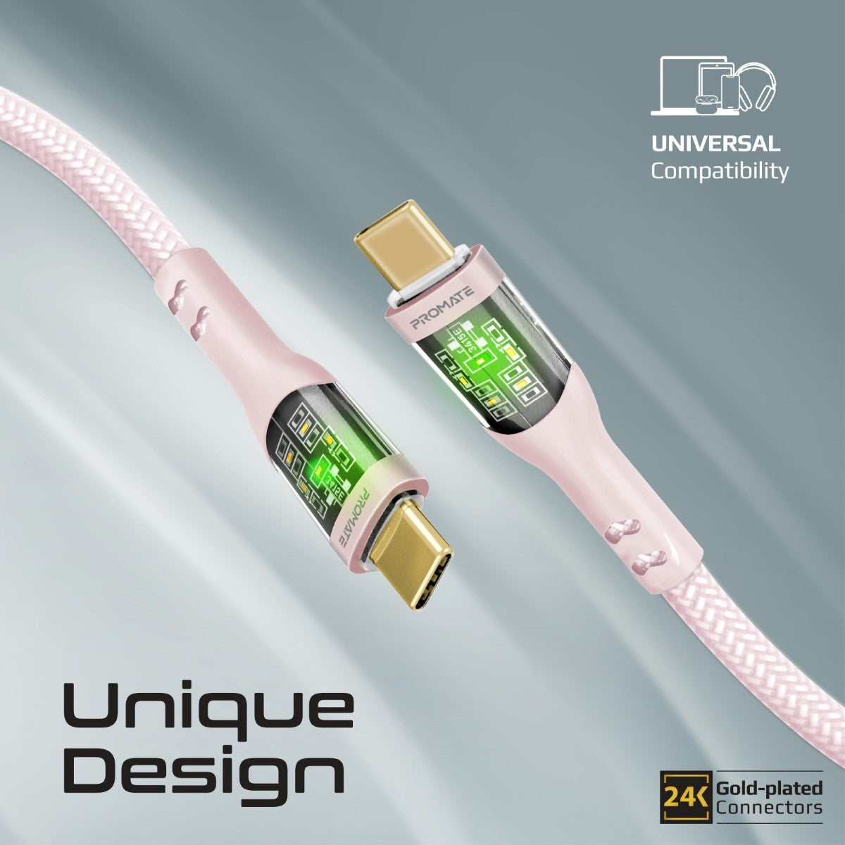 60W Power Delivery Ultra-Fast USB-C Cable with Transparent Shells