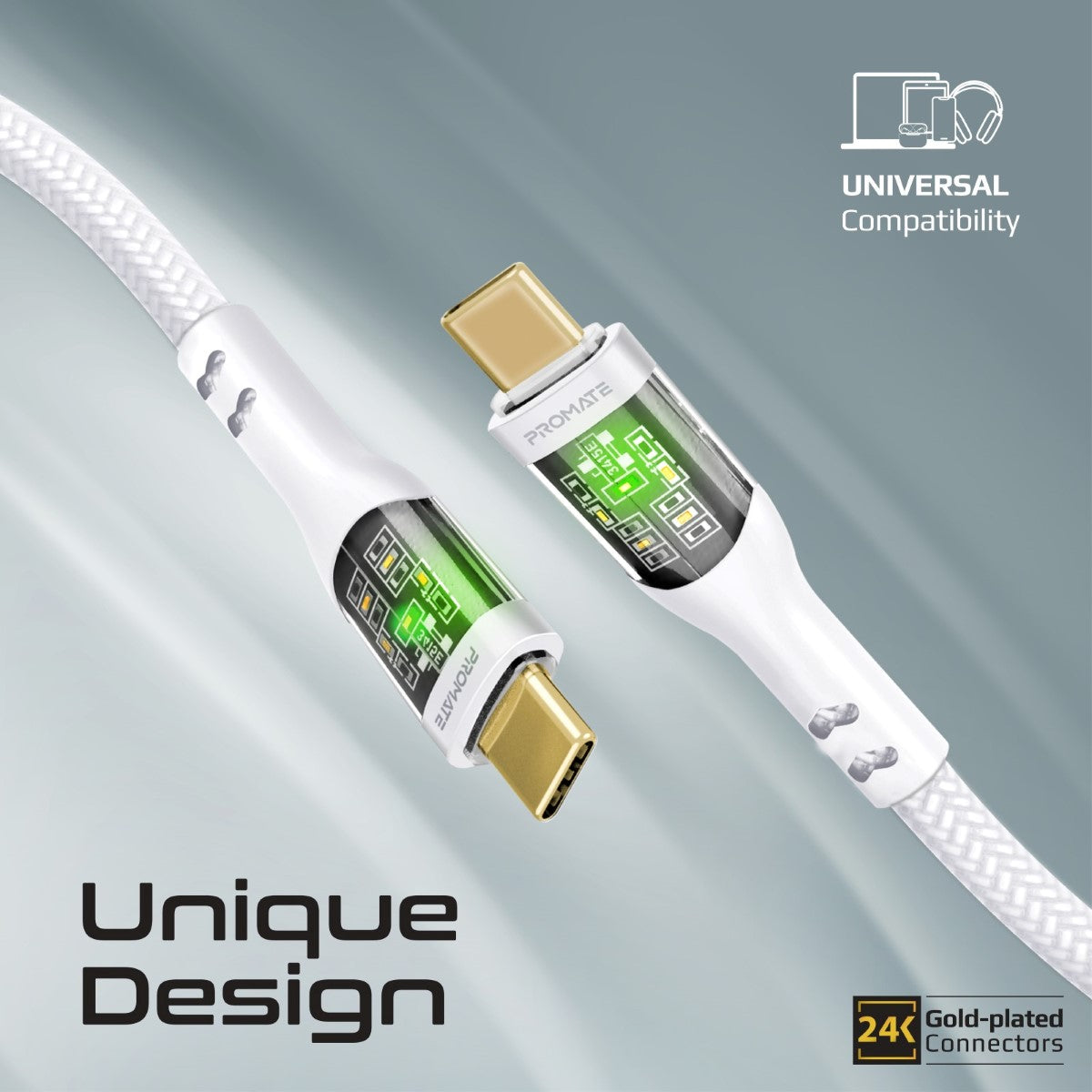 60W Power Delivery Ultra-Fast USB-C Cable with Transparent Shells
