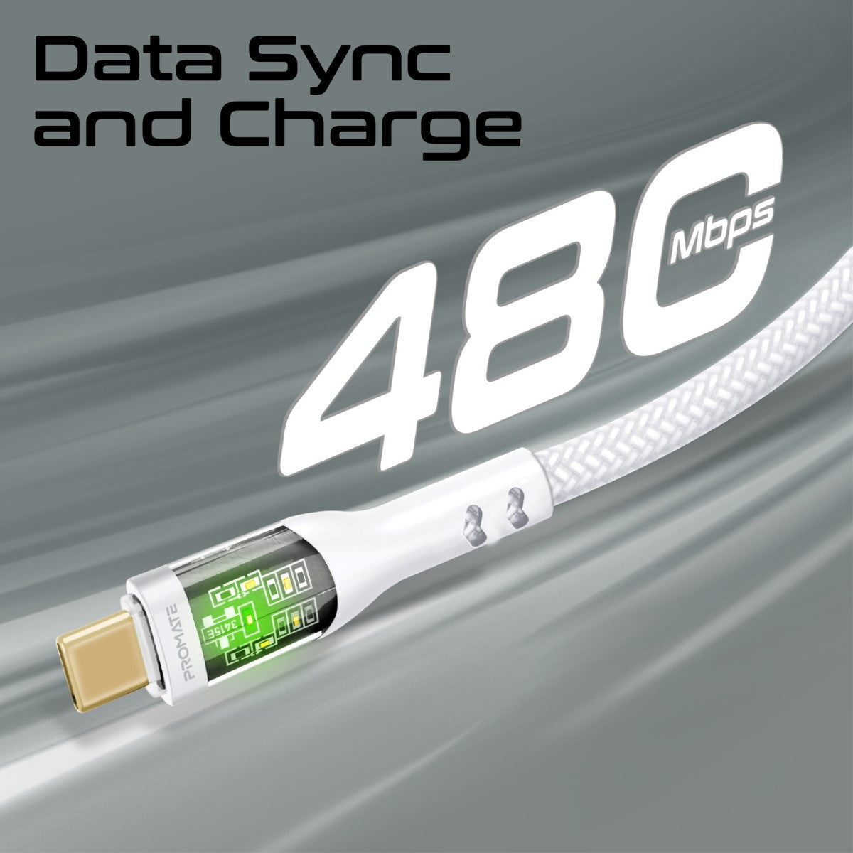 60W Power Delivery Ultra-Fast USB-C Cable with Transparent Shells