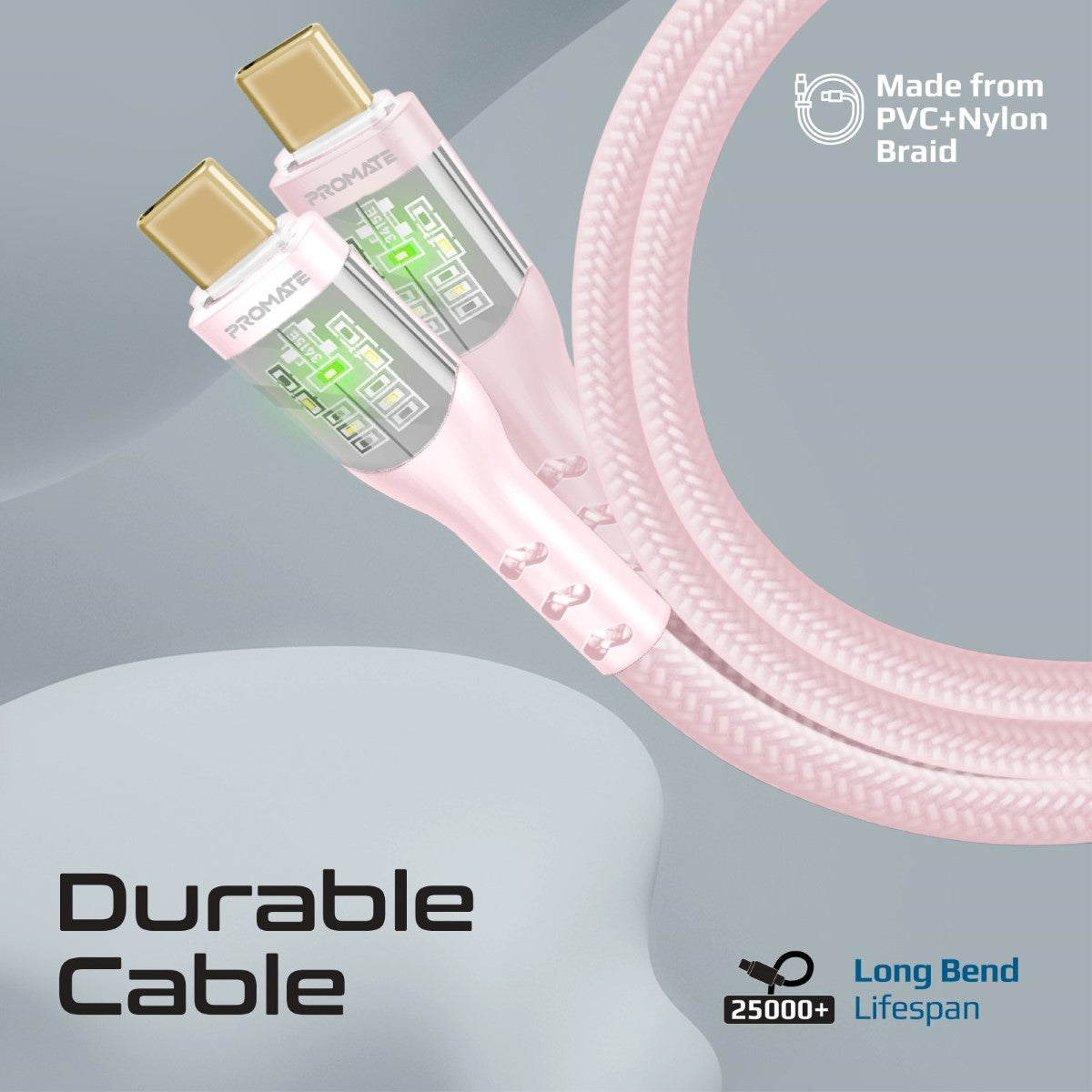 60W Power Delivery Ultra-Fast USB-C Cable with Transparent Shells