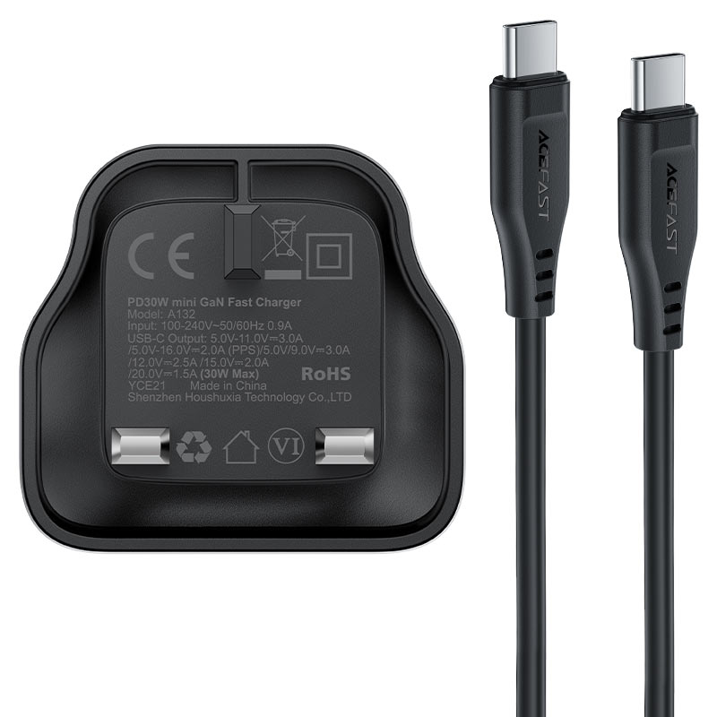 Fast Charge Wall Charger A132 PD30W GaN (1xUSB-C) UK