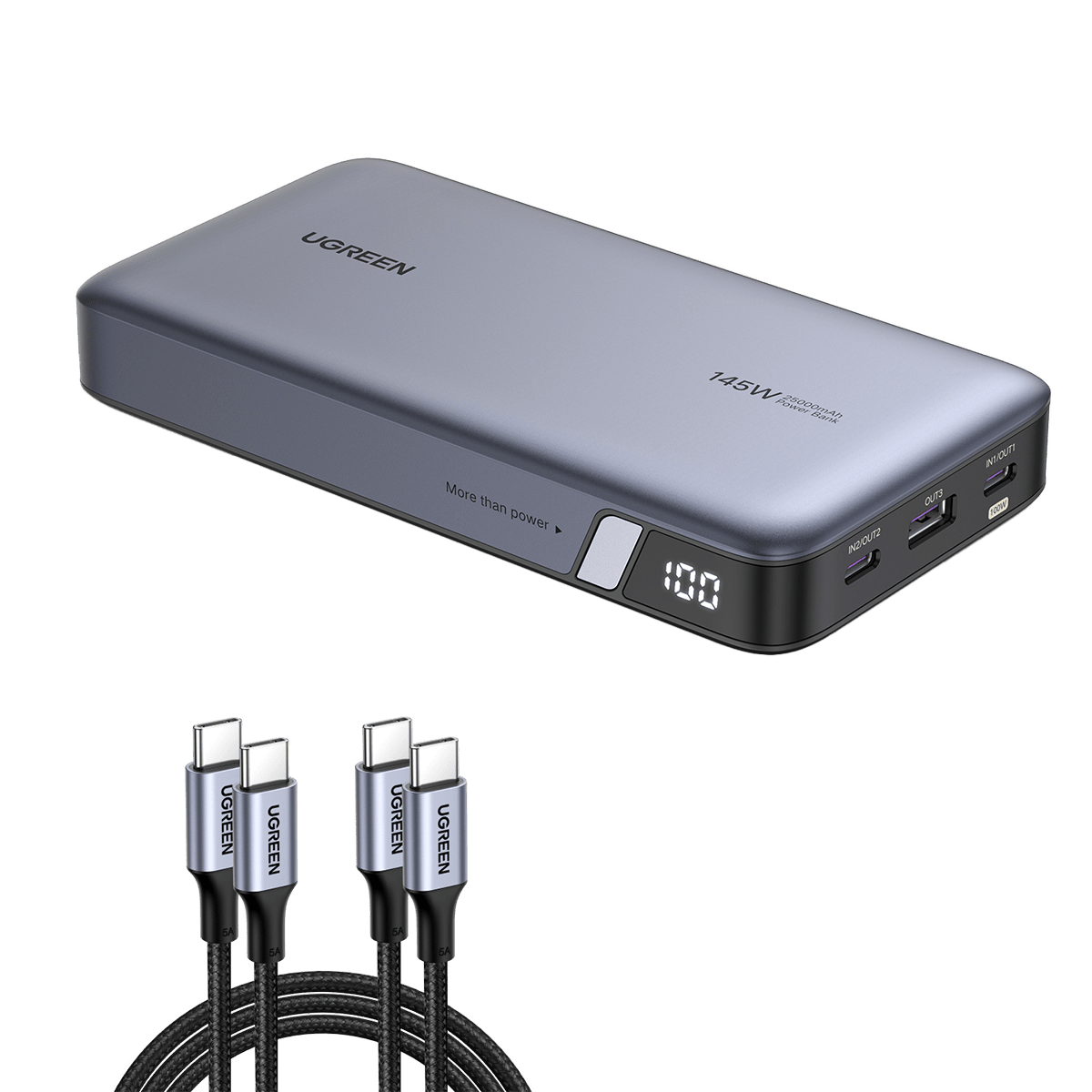 (Bundle) 145W Power Bank + 1M 100W USB-C Cable 2 Pack