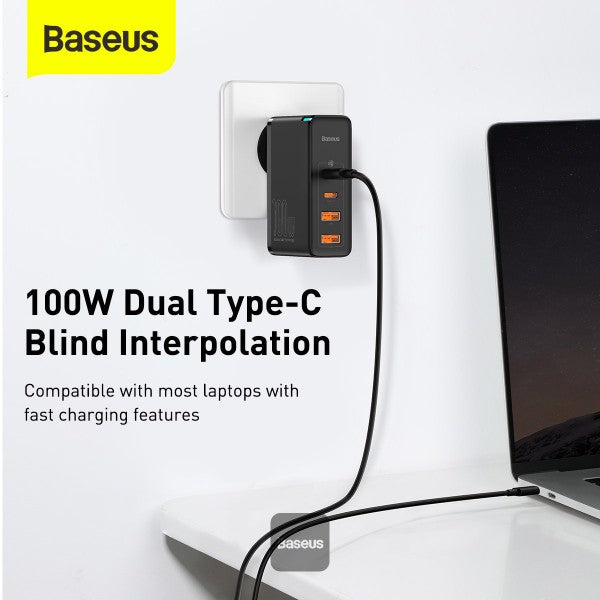 Baseus GaN2 Fast 6 1C 100W CN Plug Cable Set (with Type-C to Type-C 100W(20V 5A) 15m Cable) – Black