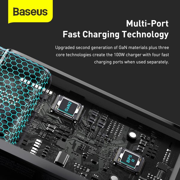 Baseus GaN2 Fast 6 1C 100W CN Plug Cable Set (with Type-C to Type-C 100W(20V 5A) 15m Cable) – Black