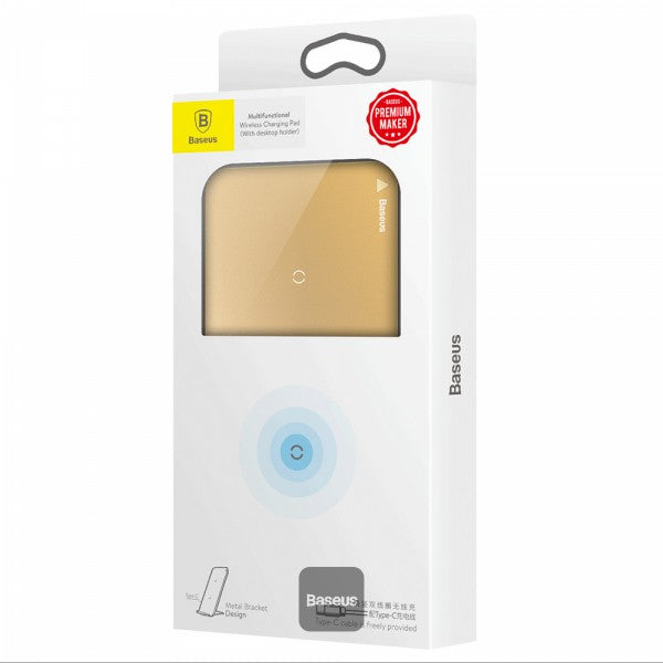 Baseus multifunctional wireless charging pad for phone with desktop holder（With Type-C cable）Gold