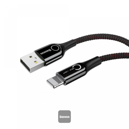 Baseus C-Shaped Light Intelligent Power-Off USB-A to Lightning Cable 24A 1M - Black