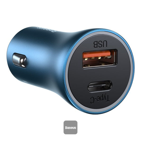Baseus Golden Contactor Pro Dual Quick Charger Car Charger USB and Type C 40W - Blue