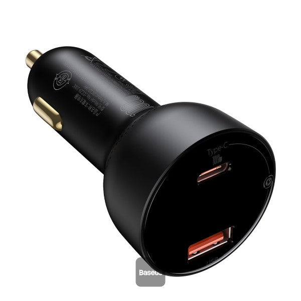 Baseus 100W Car Charger Dual Port USB-A & Type C Quick Charger Digital PPS QC PD 30 Laptop Phone Charger For iPhone Xiaomi - Black