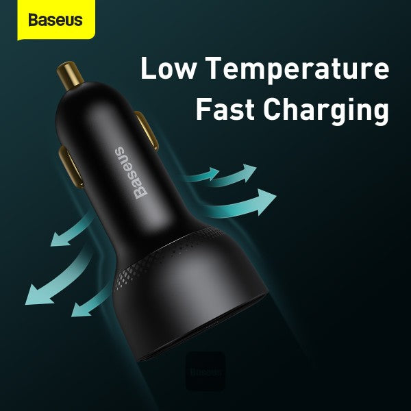 Baseus 100W Car Charger Dual Port USB-A & Type C Quick Charger Digital PPS QC PD 30 Laptop Phone Charger For iPhone Xiaomi - Black
