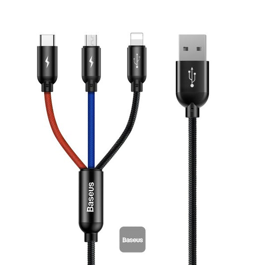 Baseus 3 in 1 Cable 3 Primary Colors Type C Lightning  Micro 3A 12M