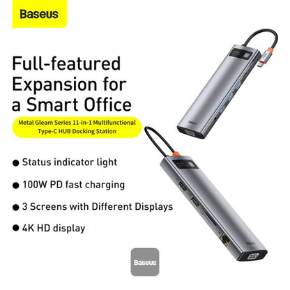 Baseus USB C Hub 11 in 1 Docking Station Adapter with 4K HDMI for MacBook Pro Surface Pro iPad Pro and Other Type C Devices