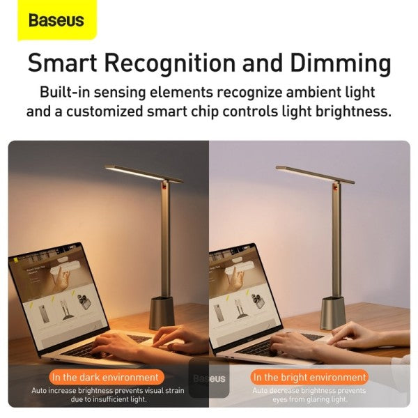 Baseus LED Desk Lamp Auto-Dimming Table Lamp Eye-Caring Smart Lamp Touch Control 47 Wide Illumination 250 Lumens 5W 3 Color Modes for Home Office Living Room Bedroom Painting Dark Grey 350x53x382mm