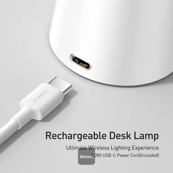 Baseus Smart LED Desk Lamp 5W 250 Lumens Eye-Caring Auto-Dimming Touch Control 3 Color Modes 47 Wide Light for Home Office Bedroom Painting – White