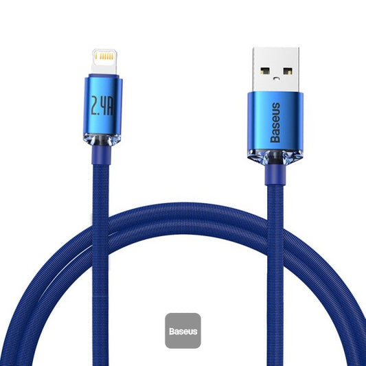 Baseus 24A USB Cable For iPhone 12 13 11 Pro Max X XR XS 8 7 iPad Cable Charging Charger USB Mobile Phone Cables 12M - Blue