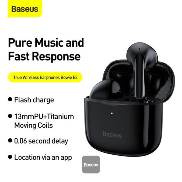 Baseus Bowie E3 Bluetooth Headphone Wireless Headphones TWS earphones Fast charging 006 second delay Location APP Black
